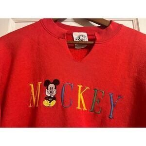 Disney Red Mickey Embroidered Crewneck Sweatshirt